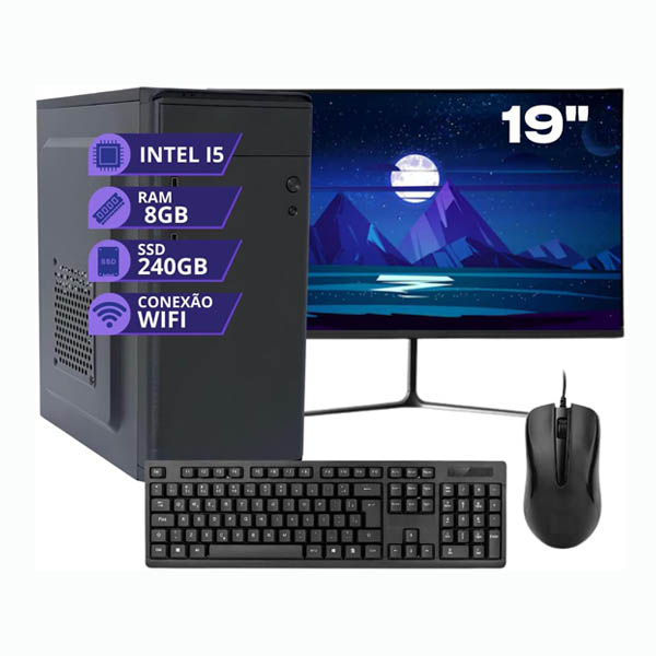 Pc Computador Completo Intel core I5 Memoria 8gb Ssd 240gb Monitor 19